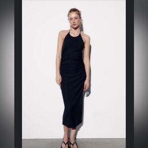 Zara women’s Black pleated Halter Dress - medium